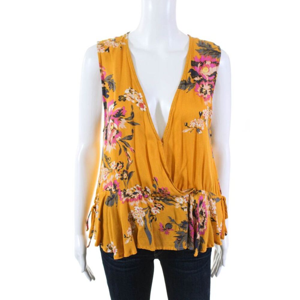 MINKPINK Womens Tokyo Floral Print Ruffle Crop Blouse Yellow Size Large 11221663